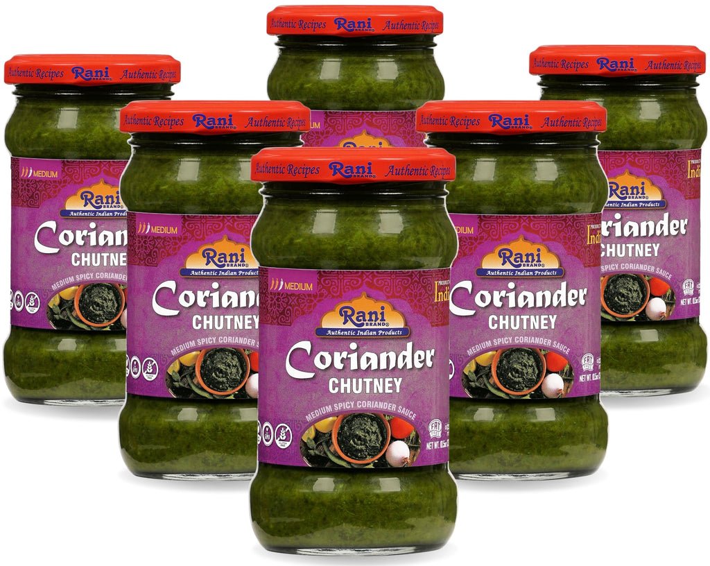 Rani Coriander Chutney 10.5oz (300g) Glass Jar, Ready to Eat, Pack of 5+1 FREE ~ Vegan | Gluten Free | NON-GMO | Kosher | No Colors | Indian Origin