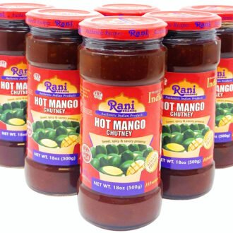 Rani Hot Mango Chutney (Spicy Indian Preserve) 18oz (1.1lbs) 500g Glass Jar, Ready to eat, Vegan, Pack of 5+1 FREE ~ Gluten Free, All Natural, NON-GMO