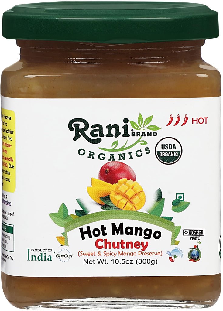 Rani Organic Hot Mango Chutney (Spicy Indian Preserve) 10.5oz (300g) Glass Jar, Ready to eat ~ All Natural | Vegan | Gluten Free | No Colors | NON-GMO | Indian Origin | USDA...